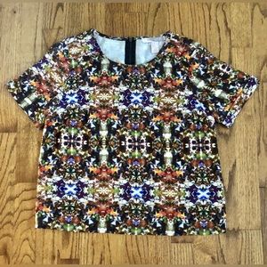 Forever 21 Contemporary Multicolor Kaleidoscope Print Short Sleeve Blouse Small